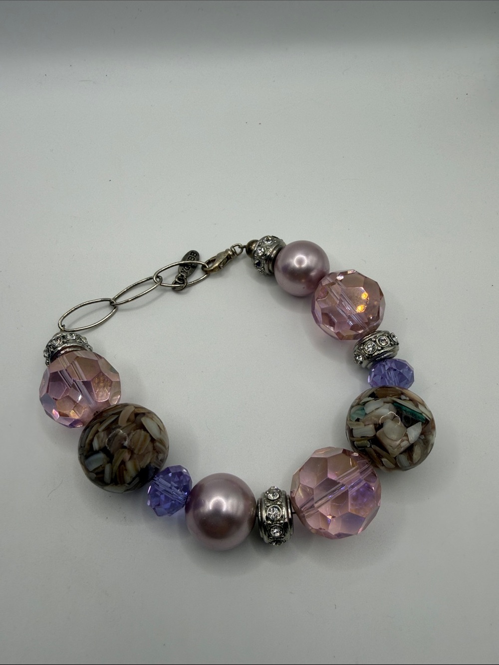 YGTBB Pink Purple Chunky Beaded Rhinestone Statement Bracelet